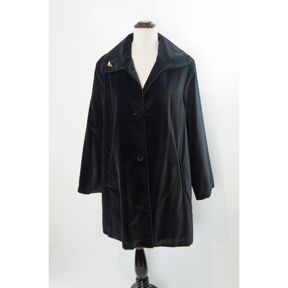 Vintage Velvet Coat, Winter Swing Coat, Knee Length Parka, Black, Bernardo - Picture 6 of 7